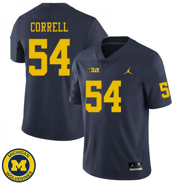 Men University of Michigan #54 Kraig Correll Navy Official Game Football Jersey